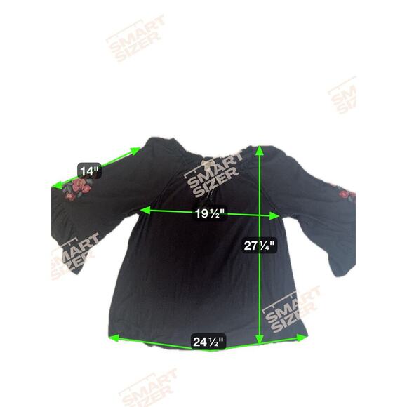 Vintage America Blues Black Boho Embroidered Top Size XXL - Picture 8 of 9